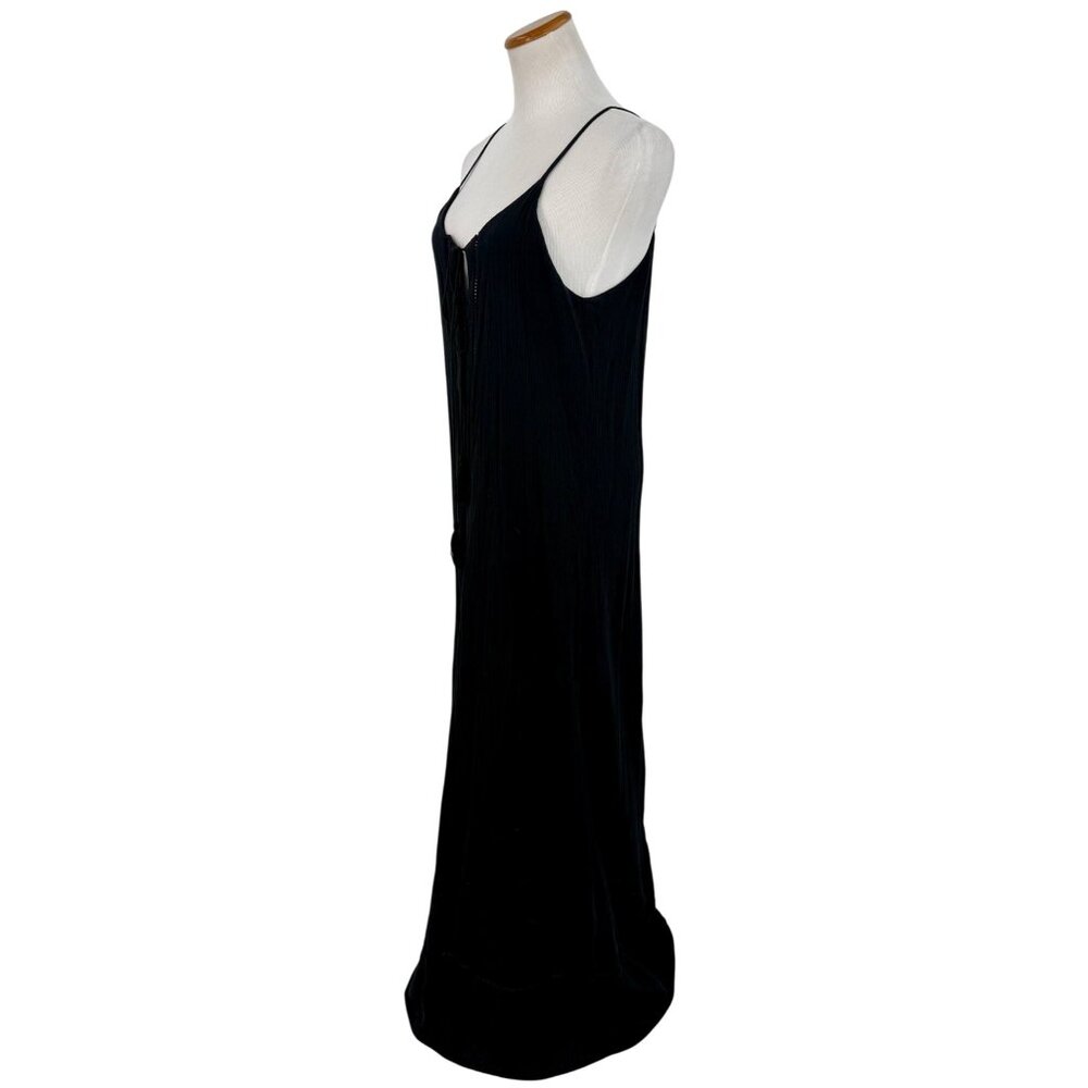 Tobi Black Lace Crochet Trim Gauzy Plunging Strappy Back Casual Boho Maxi Dress - Picture 8 of 16